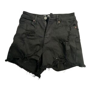 SONG Curvy High Rise Black Denim Ripped Frayed Hem Shorts Size 5 27
